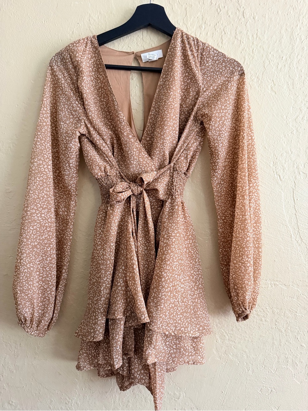Japna Light Brown Printed Long-Sleeve Tie-Waist Romper